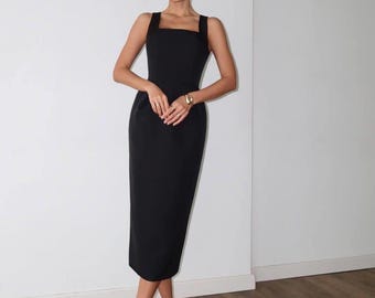 Midi Cocktail Dress, Black Tank Dress, Sleeveless Dress, Daytime Dress,  Square Neck Dress, Summer Dress, Ashley Dress, Marcella - MD1835 - Etsy