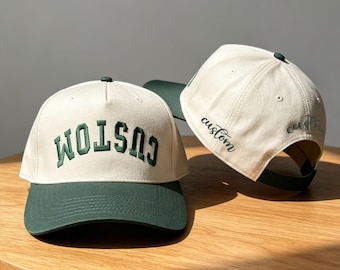 Custom Upside Down Text Hat - Personalized 5 Panel Two Tone Embroidered Trendy Retro Baseball Cap, Unique Gift for Sports Fan