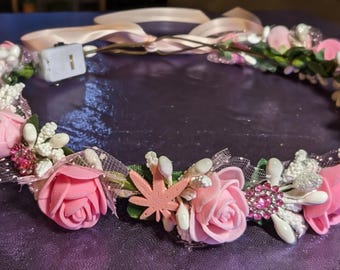 Light Pink Handmade 3D printed Marijuana Leaf Lightup Flower Crown