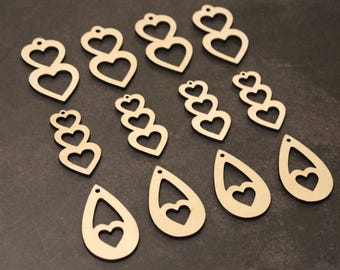 Wood Earring/Pendant Blank Set - Hearts - Bulk Unfinished