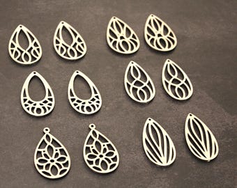 Wood Earring/Pendant Blank Sets - Teardrops and Cherry Blossom - Bulk Unfinished