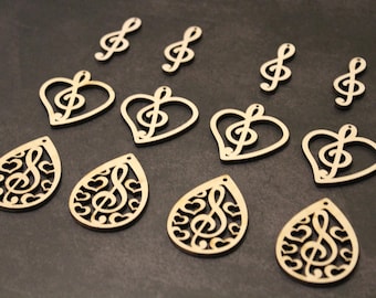Wood Earring/Pendant Blank Set - Music - Bulk Unfinished