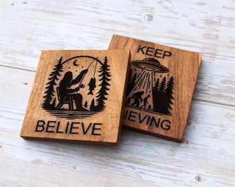 Bigfoot Wood Drink Coaster Set - Laser Engraved