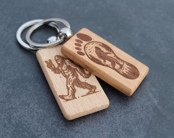 Bigfoot Custom Name Keychain - Laser Engraved Wood