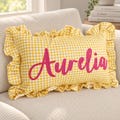 Custom Name Pillow, Baby Girl Keepsake, Ruffled Nursery Decor, Baby Shower Gift, Newborn Arrival Present