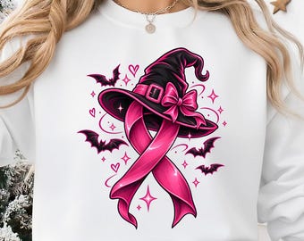 Pink Witch Hat Halloween PNG | Spooky Ribbon, Bats, Pumpkins (Digital Download)