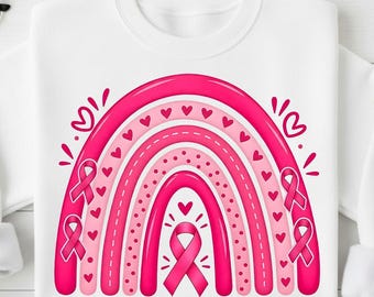 Breast Cancer Awareness PNG | Pink Ribbon Rainbow Design | Breast Cancer Shirt PNG | October Pink Sublimation