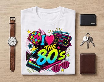 I Love The 80s PNG, Retro 1980s Digital Download, Neon Eighties Graphic, Vintage Boombox Cassette Design, Sublimation PNG