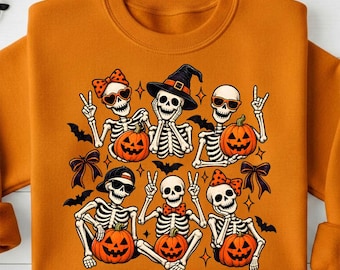 Funny Halloween Skeleton Pumpkin PNG | Spooky Group Clipart (Digital Download)