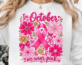 Breast Cancer Awareness PNG | Pink Ribbon PNG | October Awareness Design | Floral Pink Ribbon | Breast Cancer Sublimation
