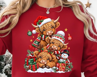 Christmas Highland Cow PNG | Highland Cow Christmas | Cute Cow Clipart | Farmhouse Christmas PNG | Cow Sublimation Design