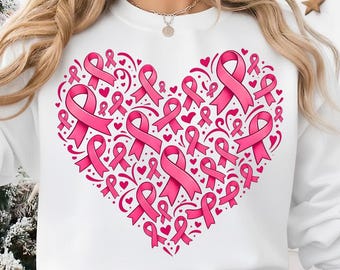 Breast Cancer Awareness PNG | Pink Ribbon Heart PNG | Cancer Awareness Design | Pink Ribbon Sublimation