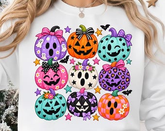 Cute Halloween Pumpkin PNG | Colorful Jack O Lantern Clipart | Kawaii Fall Pumpkin Design | Halloween Sublimation | Digital Download