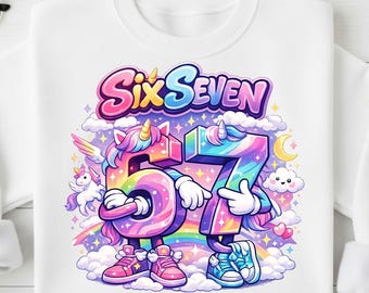 Unicorn Rainbow Six Seven 67 PNG, 67 Meme Sublimation Design, (Digital Download)