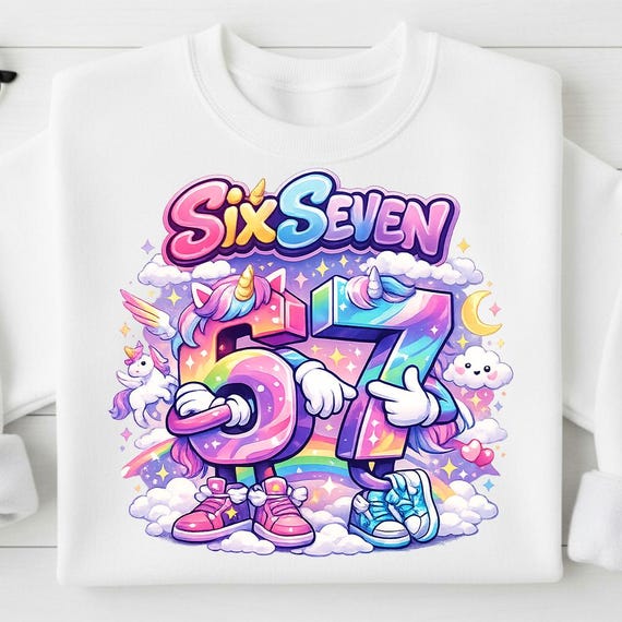 Unicorn Rainbow Six Seven 67 PNG, 67 Meme Sublimation Design, (Digital Download)