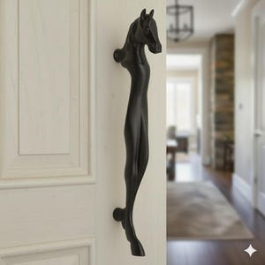 30 cm Türgriff schwarzes Pferd | Aluminium Antik Messing Finish