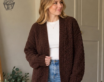 Coffeehouse Crochet Cardigan Pattern PDF, Oversized Textured Cardigan, Cozy Crochet Sweater, Women's Cardigan XS-5XL, Instant Download.