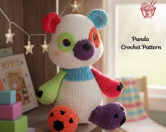 Süßer Panda Amigurumi Muster, Bunter Panda Häkelmuster, PDF, Kawaii Plüschtier Muster, Anfänger freundlich, Plüschtier Muster, DIY häkeln.