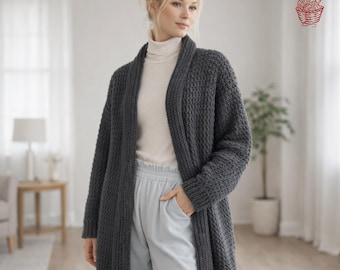 Textured Crochet Cardigan Pattern PDF, Cozy Chunky Cardigan, Oversized Women Crochet Sweater Pattern, Easy Crochet Jacket XS-5XL.