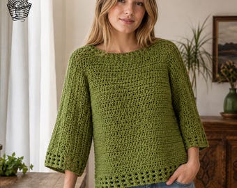 Evergreen Texture Crochet Sweater Pattern, Easy Pullover PDF, Women's Crochet Top, Cozy Handmade Sweater, Sizes S-2X, Instant Download.