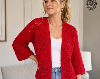 Ruby Breeze Crochet Cardigan Pattern PDF, Oversized Batwing Cardigan Crochet Pattern, Women's Lace Cardigan, XS-3X, Instant Download.