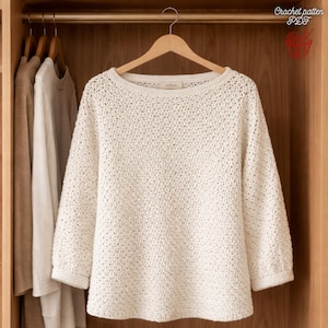 Crochet Sweater Pattern PDF, Easy Boat Neck Crochet Top, Modern Loose Fit Pullover, Beginner Friendly Crochet Garment Pattern.