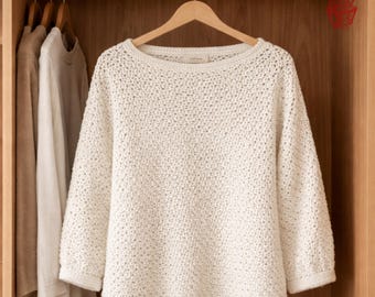Crochet Sweater Pattern PDF, Easy Boat Neck Crochet Top, Modern Loose Fit Pullover, Beginner Friendly Crochet Garment Pattern.