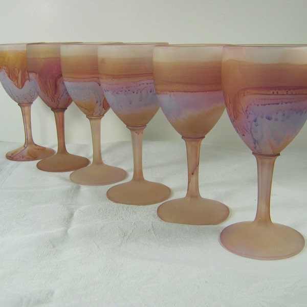 Vintage PINK WINE Glasses Goblets Crystal Glassware Set/6 Barware