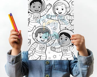 Weltall-Malbuch für Kinder |  Astronauten, Aliens und Tiere | Druckbare Seiten | Digitaler Download