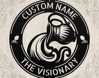 Personalized Aquarius Metal Wall Sign Zodiac Decor Astrology Birthday Gift Home Room Art Idea