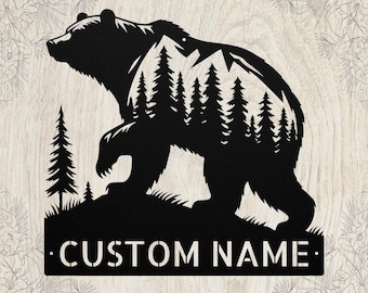 Personalized Grizzly Bear Metal Sign: Wildlife Wall Art, Gift for Nature and Bear Lovers