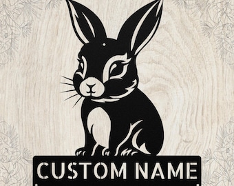 Letrero metálico personalizado de conejo, arte de pared con nombre de conejo personalizado, decoración de granja, letrero de conejo