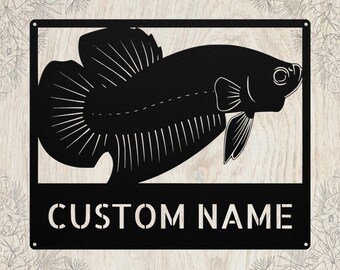 Letrero de metal personalizado con diseño de pez Betta, nombre personalizado, arte de pared para acuario, decoración de regalo