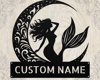 Personalized Mermaid Metal Sign: Wall Art, Gift for Beach Lovers and Nautical Decor Fans