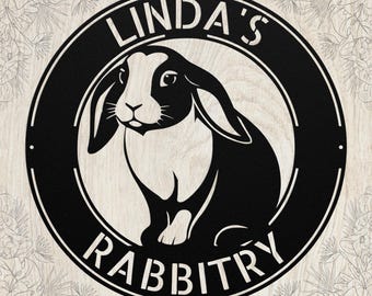 Letrero metálico personalizado de conejo Holland Lop, arte mural con nombre de conejo personalizado, decoración de conejeras