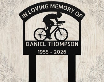 Letrero metálico conmemorativo de bicicleta personalizado, estaca de recuerdo de ciclista personalizada, marcador de tumba para exteriores, regalo de condolencia