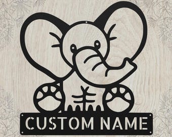 Personalized Elephant Metal Sign - Custom Jungle Nursery Wall Decor - Elephant Lover Gift Art