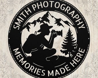 Letrero metálico personalizado para fotógrafo: decoración de estudio con cámara personalizada, regalo para fotógrafos.
