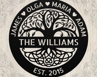 Letrero metálico personalizado de árbol genealógico: arte de pared con apellido personalizado, decoración del hogar, regalo