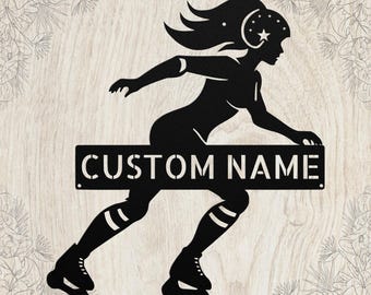 Letrero metálico personalizado de Roller Derby: Arte mural con nombre personalizado, decoración de regalo para equipo de patinaje
