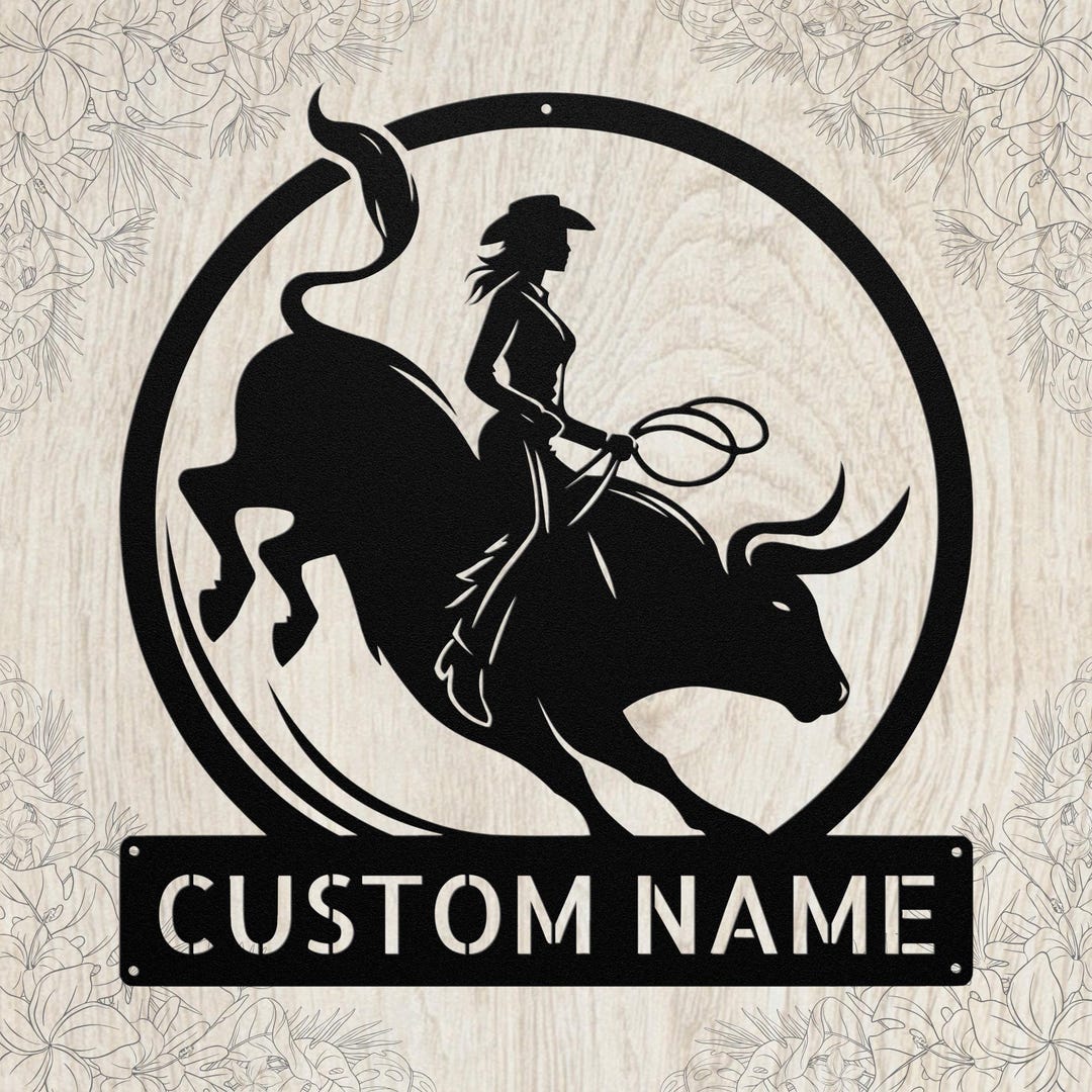 Personalized Woman Bull Rider Metal Sign: Wall Art, Gift for Rodeo and ...
