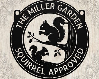 Letrero metálico personalizado de ardillas: arte de pared con nombre personalizado, decoración de jardín, naturaleza, vida silvestre, regalo