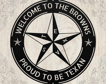 Letrero metálico personalizado con estrella de Texas: arte familiar personalizado, decoración rústica de estrella solitaria