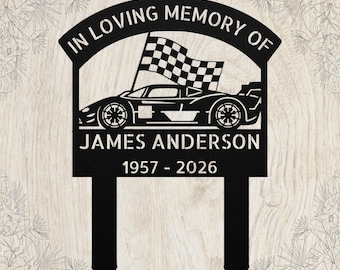 Estaca metálica conmemorativa de coche de carreras de pista de tierra personalizado: homenaje a las carreras personalizado, letrero de condolencia