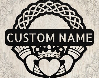 Personalized Claddagh Crest Metal Art Sign: Custom Irish Wall Decor Wedding Anniversary Gift