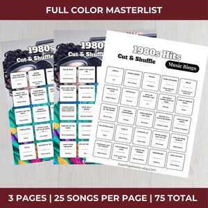 80s Music Bingo Game | 100 Printable Cards | 75 Songs & Spotify Playlist | Digital Products Download imagen 13