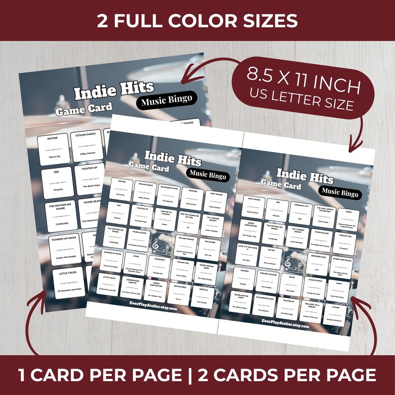 Indie Music Bingo Game | 100 Printable Cards + 75 Independent Songs & Spotify Playlist (Digital Download) image 6