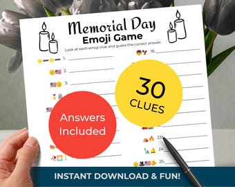 Memorial Day Emoji Game • Pictionary Trivia Quiz • 30 Clues • Printable Cards (Digital Download)