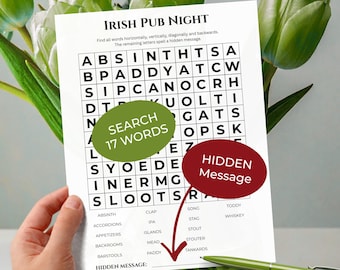 IRISH PUB NIGHT Word Search • Discover Hidden Message • Forward & Backward(!) Reading • Trivia Game • Printable