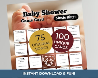 Baby Shower MUSIC BINGO Game • 100 Printable Cards • 75 Songs • Spotify Playlist (Digital Download)